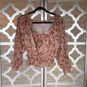 Pink Lily Patterned Blouse - Red and Cream